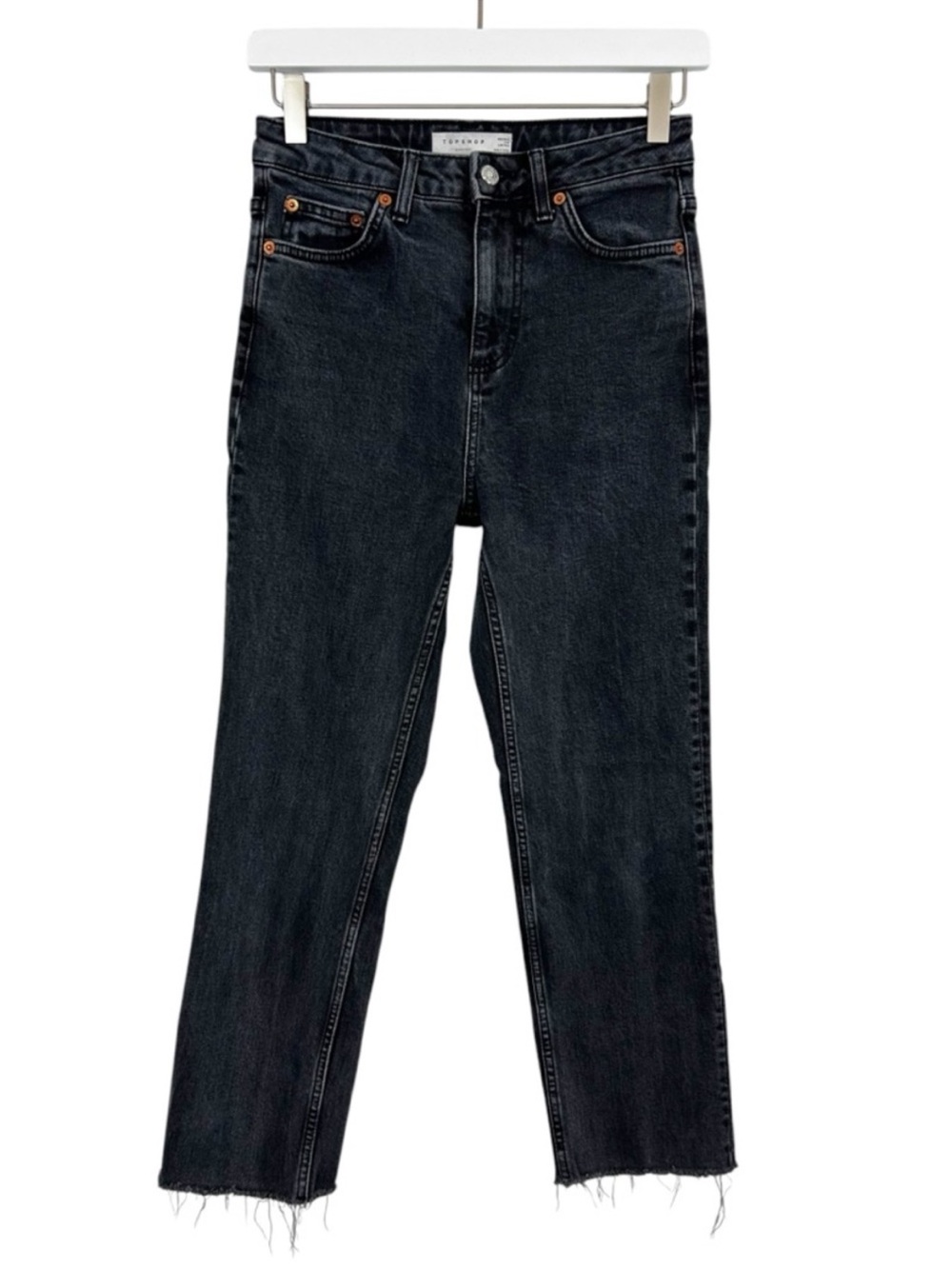 Topshop Black Cropped Jeans with Raw Hem Size 26